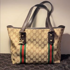 Authentic Gucci canvas tote bag with gold charms
